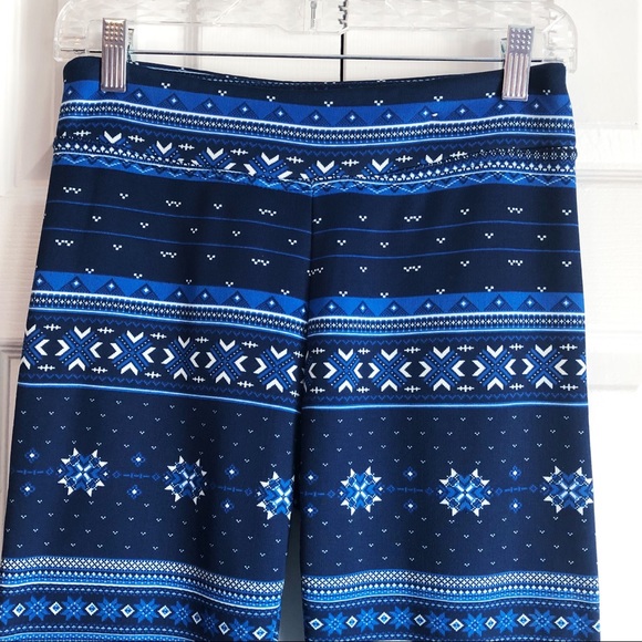 Serra Cozy Blue Tribal Print Fleece Lined Leggings Small - Picture 2 of 14